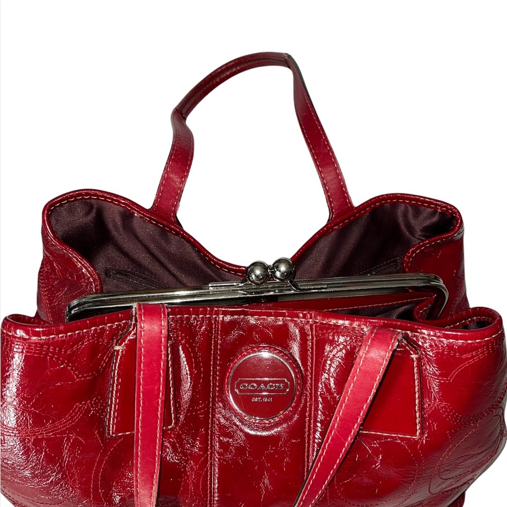 Coach Carryall Signature Stitch Frame (F15658) Berry Patent Leather Tote - Picture 9 of 14